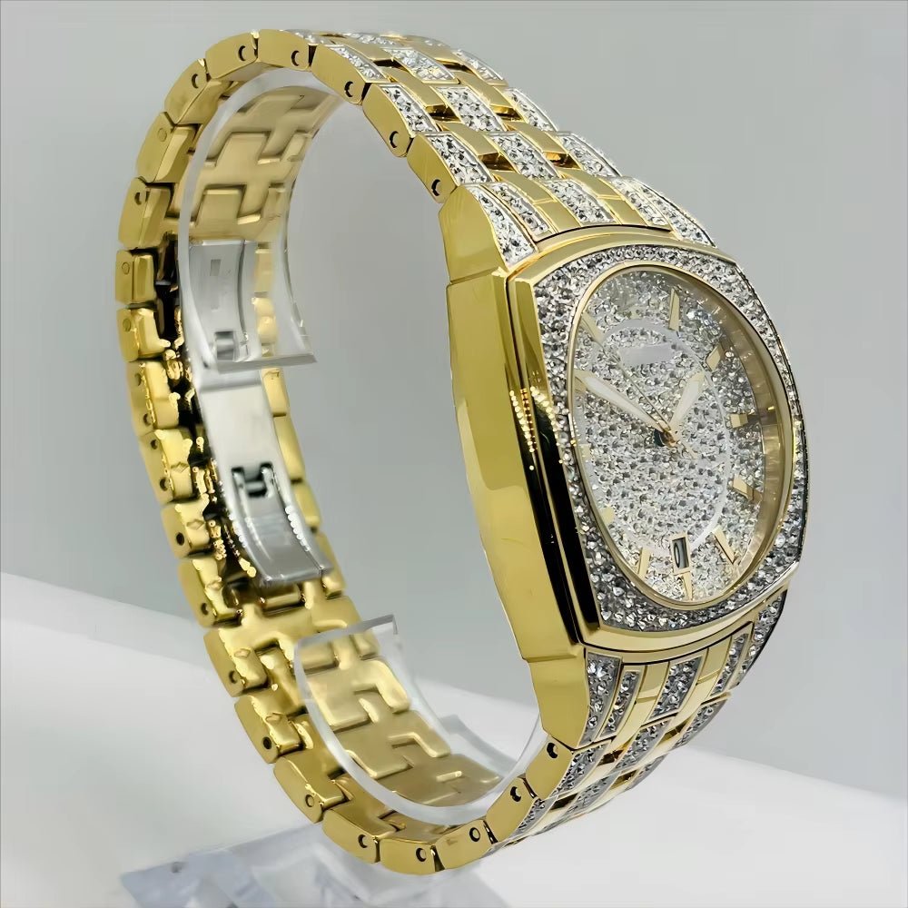 Wholesale Men'S Stainless Steel Watch Rectangle Pave Crystal Cushion - Shaped Case Iced Style 40Mm Dial 22Mm Fashionable - MCROONS.COM