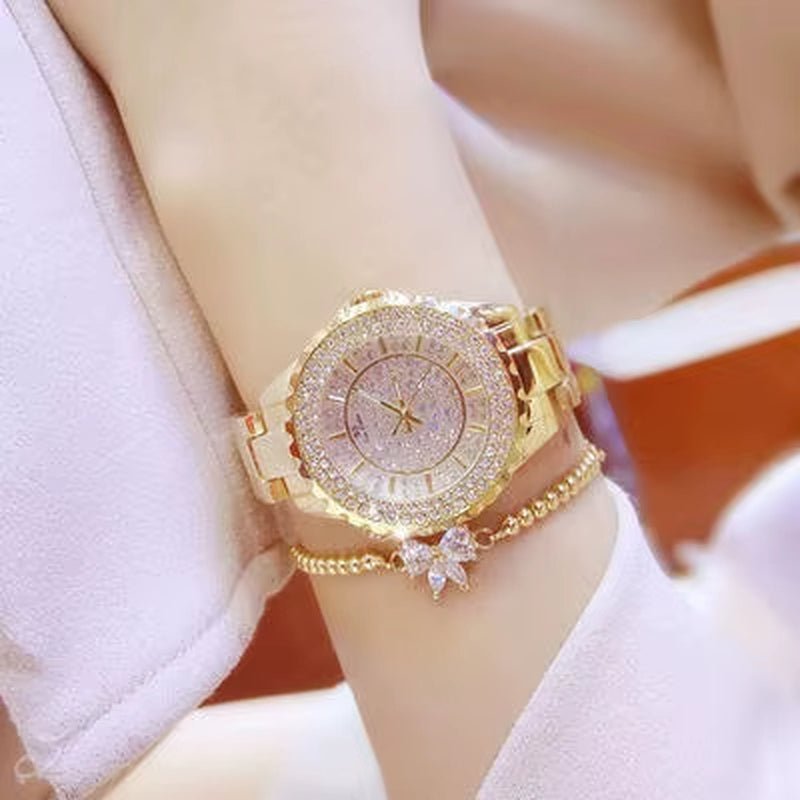 Women Watches 2024 Fashion Diamond Quartz Ladies Rose Gold Watch Luxury Stainless Steel Clock Dress Watch Ladies - MCROONS.COM