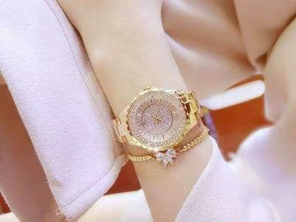 Women Watches 2024 Fashion Diamond Quartz Ladies Rose Gold Watch Luxury Stainless Steel Clock Dress Watch Ladies - MCROONS.COM