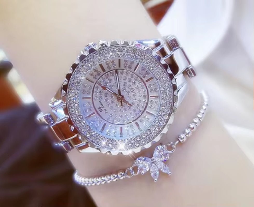 Women Watches 2024 Fashion Diamond Quartz Ladies Rose Gold Watch Luxury Stainless Steel Clock Dress Watch Ladies - MCROONS.COM