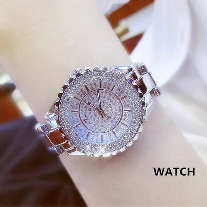 Women Watches 2024 Fashion Diamond Quartz Ladies Rose Gold Watch Luxury Stainless Steel Clock Dress Watch Ladies - MCROONS.COM