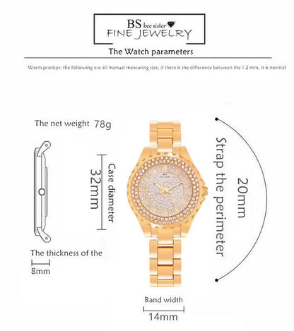 Women Watches 2024 Fashion Diamond Quartz Ladies Rose Gold Watch Luxury Stainless Steel Clock Dress Watch Ladies - MCROONS.COM