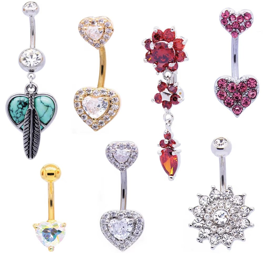 Xinfocus 2024 Hot Selling 14K Solid Gold Stainless Steel Wholesale Flower Heart Star Belly Navel Rings Body Piercing Jewelry - MCROONS.COM