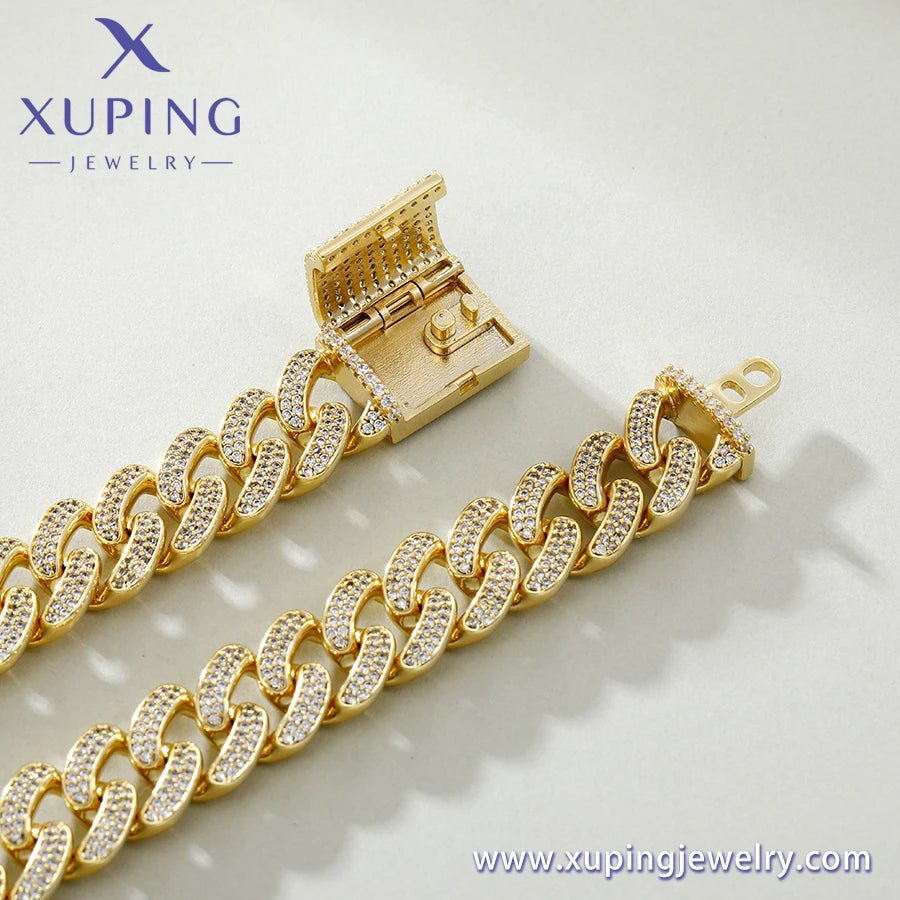 Xuping Hip Pop Jhigh Quality Stainless Steel Diamonds Cuban Chain Bracelet Urban Jewelry Mens Cuban Link Bracelet - MCROONS.COM