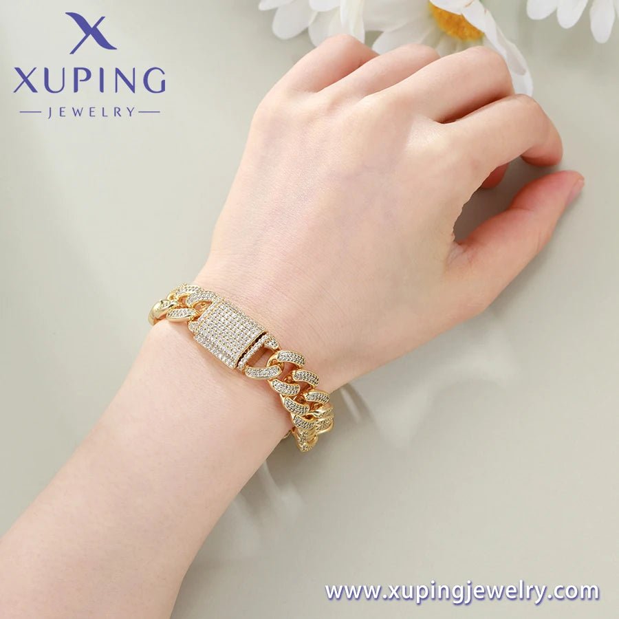Xuping Hip Pop Jhigh Quality Stainless Steel Diamonds Cuban Chain Bracelet Urban Jewelry Mens Cuban Link Bracelet - MCROONS.COM