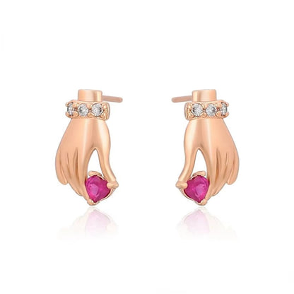 Xuping Jewelry New Popular Personality Design Hand Diamond 18K Gold Luxury Unique Style Earrings - MCROONS.COM