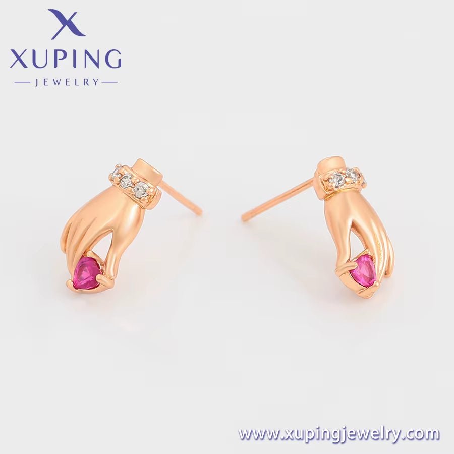 Xuping Jewelry New Popular Personality Design Hand Diamond 18K Gold Luxury Unique Style Earrings - MCROONS.COM