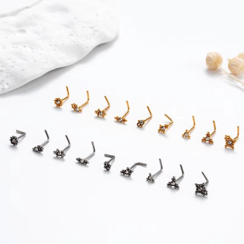 YW Hot Sales Stainless Steel Mini CZ L Shaped Nose Stud Nose Rings for Women Nose Piercing Jewelry - MCROONS.COM